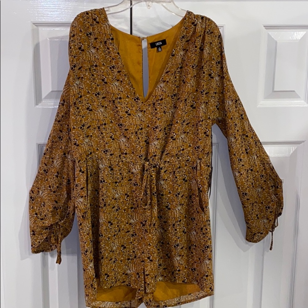 Yellow drawstring waist romper